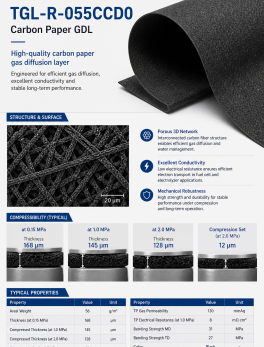 Torayca TGL-R-055CCD0 Carbon Paper Gas Diffusion Layer for PEM Fuel Cells & Water Electrolyzers